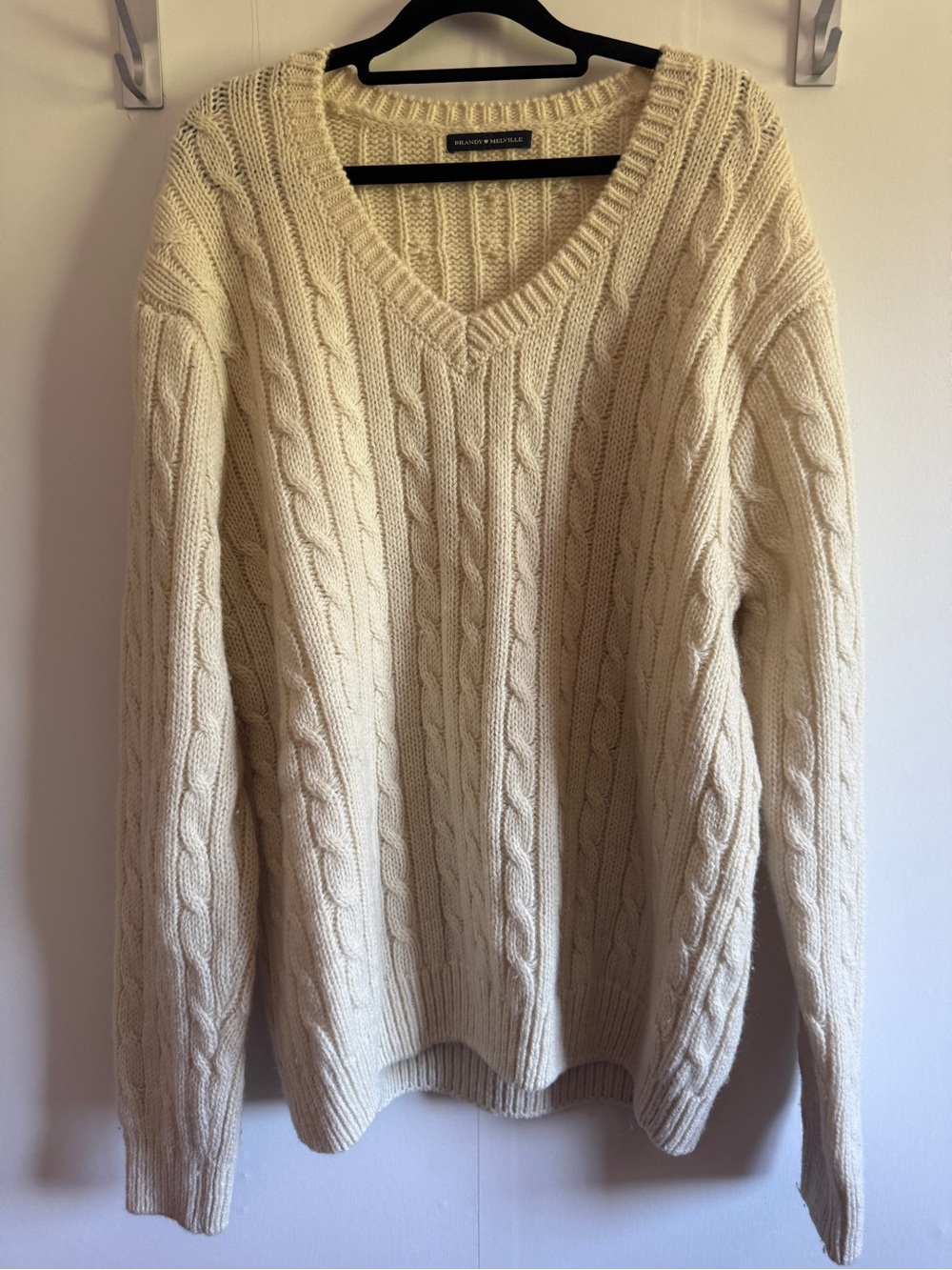 Brandy Melville 90% Wool Cable Knit Sweater Ivory Oversized One Size Cottagecore